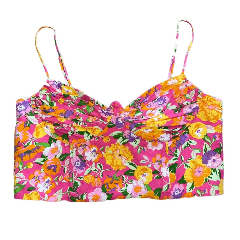 Zara Floral Pink Orange Underwire Crop Top - L - Picture 4 of 7